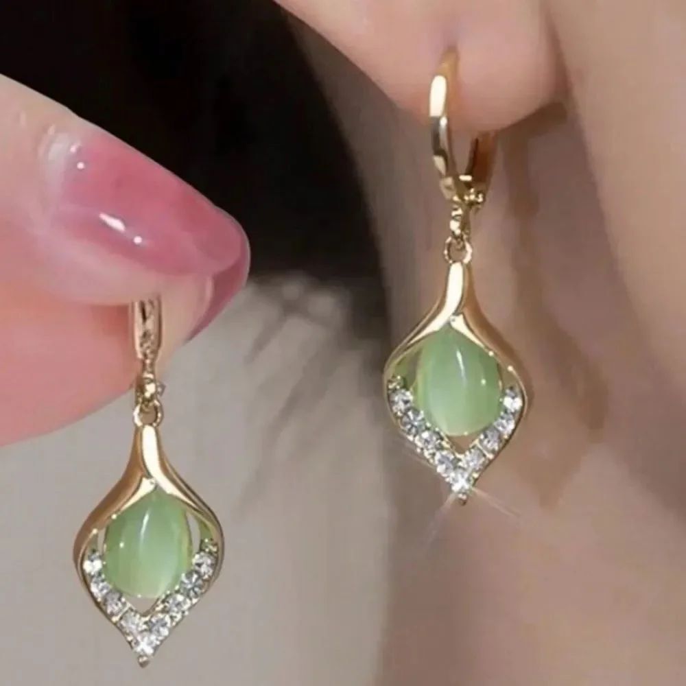 3for$20 1pair Light Luxury Elegant Green Opal Women's Earrings Dating